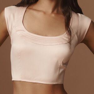 Anthropologie Scoop-Neck Silky Crop Top Peach Back Zip